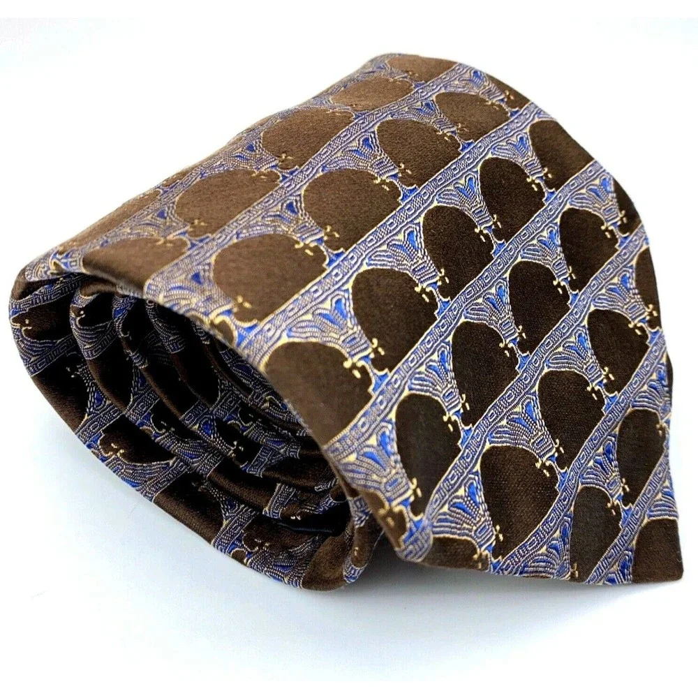 Brodeur Carvell La Vita Di Moda Tie Brown Blue 100% Silk Made in Italy Necktie